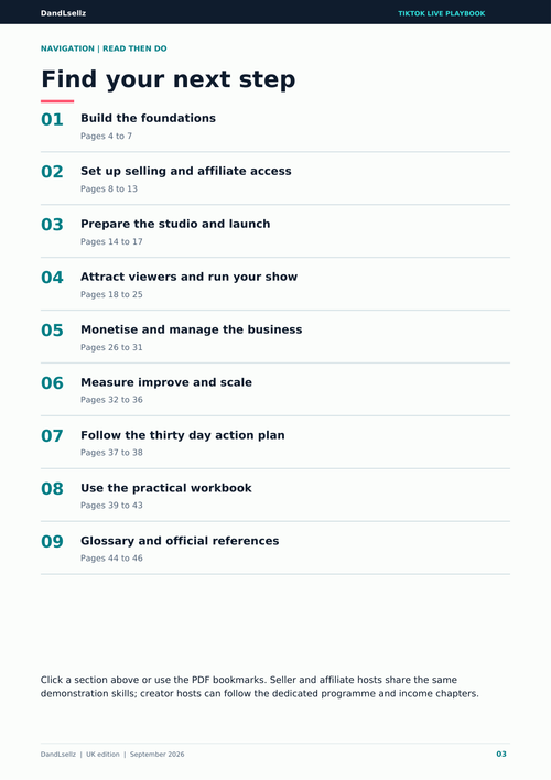 Sample page 3 from the DandLsellz TikTok LIVE UK guide