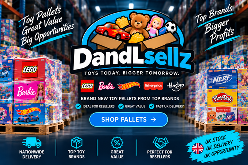 Bulk toy pallet with branded stock including LEGO, Barbie, Hot Wheels, NERF and Play-Doh, £500, DandLsellz wholesale toy pallets for resellers